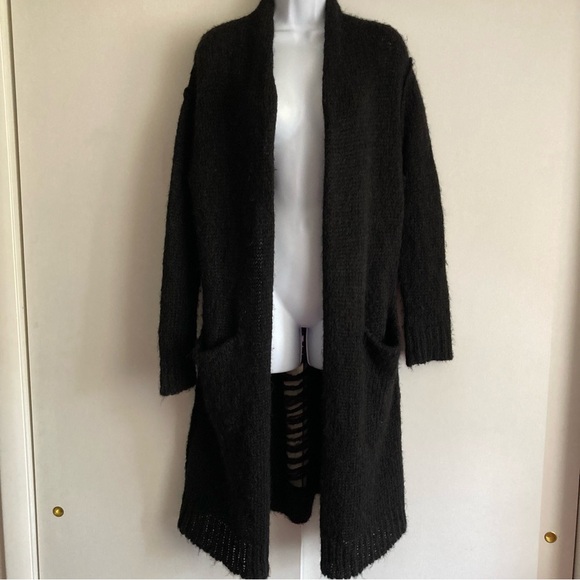 Current/Elliott Black Alpaca Blend The Long Slash Open Front Cardigan, Sz 2/M - Picture 5 of 15